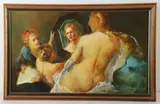 painting "Artist & Nude Model by Ralph Scharff, oil on masonite, sold Apr 2024