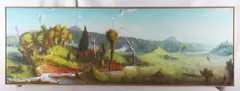 large panoramic landscape painting by Gregory Crane, oil and tempera on canvas, sold Apr 2024