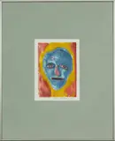 Untitled (Blue Face) from "Cherry Wood Series by Robin Winters, 1986, monotype, sold Mar 2022