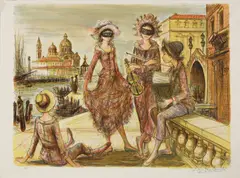 Masquerade by Jacques Lalande, lithograph in colors, sold Mar 2022
