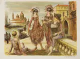 Masquerade by Jacques Lalande, lithograph in colors, sold Mar 2022