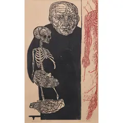 Untitled by Leonard Baskin, woodcut in colors, sold Apr 2022