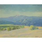 Landscape with Mountains in the Distance by George Sanders Bickerstaff, oil on canvas, sold Apr 2022