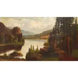 Mountain Landscape with Hunters by John Englehart, oil on canvas, sold Apr 2022