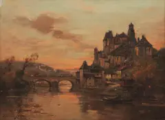 French Village by River by Maurice Levis, oil on canvas, sold May 2026