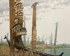 At Tournour Village, 1973 by Robert Genn, 1973, acrylic on canvas, sold Jun 2026