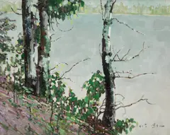 Glimpse Lake, Spring, 1971 by Robert Genn, 1971, acrylic on canvas board, sold Jun 2026