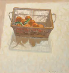 Clementines in Basket 1, 1977 by Joseph Francis Plaskett, 1977, oil on canvas, sold Jun 2026