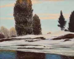 Northern Spring Evening by Frank Hans Johnston, oil on board, sold Jun 2026
