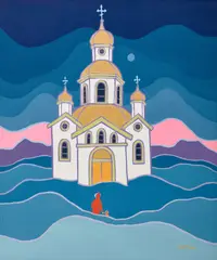 Alaskan Moon, 1994 by Ted Harrison, 1994, acrylic on canvas, sold Jun 2026