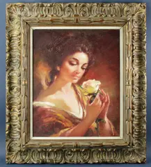 Holding the Rose by Rosendo González Carbonell, oil on canvas, sold Jun 2024