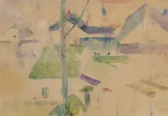 Untitled by C.J. Stephen ''Houses'', Watercolor Framed 21''x27'', sold Jul 2023