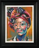 Portrait of a Woman in a Headscarf by Wakaba Mutheki, acrylic on canvas, sold May 2023