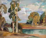 landscape view by D.J. Avery, oil painting on canvas, sold Jan 2024