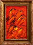 Fire Finches by Hunt Slonem, 2002, Oil on Board, sold Feb 2024