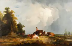 Landscape with cattle - Oil by William Shayer Snr., 1841, Oil on canvas, offered Jan 2025