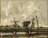 By a Dutch Canal - Oil by William Alfred Gibson, Oil on board -20 x, offered Jan 2025