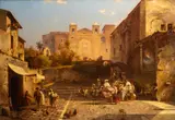 Market scene in Palestrina by Franz Richard Unterberger, Oil on canvas -91 x, sold Jan 2025