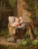 Her Favourite Pet - Oil by Ernst Hader, Oil on canvas, offered Jan 2025