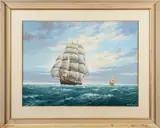 The Lightning at sea - Oil by Alex Packham, Oil on board, offered Jan 2025