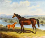 Mare and foal in landscape - Oil by Samuel Spode, Oil on canvas -, offered Jan 2025