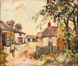 Landscape scenes with farmhouses and a mill by Edith E. Foster, oil, offered Jan 2025