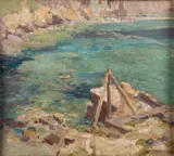 The Cove and Quay by Stanley Horace Gardiner, 1953, Oil on board, sold Jan 2025