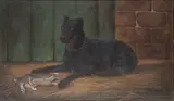 Doberman by a dead rat in a stable - Oil by George Willis-Pryce, Oil on canvas, sold Oct 2024