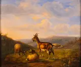 Goats in a Landscape - Oil by Eugène Vermeulen, 1834, Oil on panel -26 x, sold Oct 2024