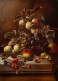 Still life of greengages by Oliver Clare, Oil on canvas, sold Oct 2024