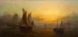 Shipping at Sunset - Oil by William Adolphus Knell, Oil on canvas, sold Oct 2024