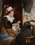 Dressing the Doll - Oil by Alexis Vollon, Oil on canvas, offered Oct 2024