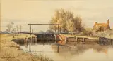 Shipmeadow Lock by Charles Harmony Harrison, 1886, Watercolour, sold Oct 2024