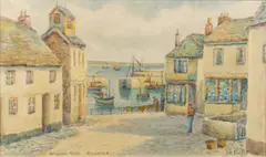 Views in Mousehole by Thomas Herbert Victor, watercolor, offered Oct 2024