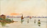 Sailboats off the shore in sunset - Watercolour - 9 by Nazzareno Cipriani, Watercolour, offered Oct 2024