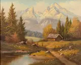 Alpine View - Oil by F. Haupt, Oil on canvas, sold Jul 2024