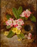 Still life with flowers and a bird's nest - Oil by Thomas Worsey, Oil on canvas, sold Jul 2024
