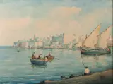 View of Port Valletta by Albert Delia, oil, sold Jul 2024