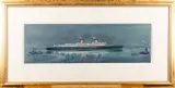 The Cunarder RMS Queen Elizabeth at night by Frank Watson Wood, Wood, sold Jul 2024