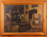 An interior scene - Oil by Bernard Harrison, Oil on canvas -39 x, sold Jun 2024