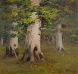 The edge of the wood - Oil by Mieczyslaw Korwin Piotrowski, Oil on canvas, sold Jun 2024