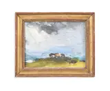Cattle grazing on the windy cliff by Melita Denaro, Oil on panel, sold Oct 2023