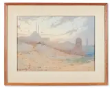 Cairo at dusk by Augustus Osborne Lamplough, Watercolour with white heightening, sold Oct 2023