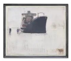 Docked ship by Pierre Humbert, Charcoal and gouache, sold Oct 2023