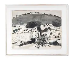 Vineyard landscape provence by Pierre Humbert, Ink and gouache, sold Oct 2023