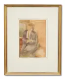 Study of a figure in a train carriage by Henry Lamb, Watercolour, sold Oct 2023