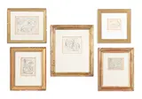 Horses grazing; fawns sitting; sleeping fawn; big cat; cat restin by David Jones, Etching Each signed, sold Oct 2023