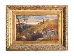 Shepherd in a landscape by Frederick Lee Bridell, Oil on canvas laid on panel, sold Oct 2023