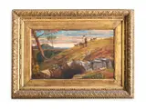 Shepherd in a landscape by Frederick Lee Bridell, Oil on canvas laid on panel, sold Oct 2023