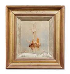Boats at anchor by William Joseph J. C. Bond, Oil on panel, sold Oct 2023